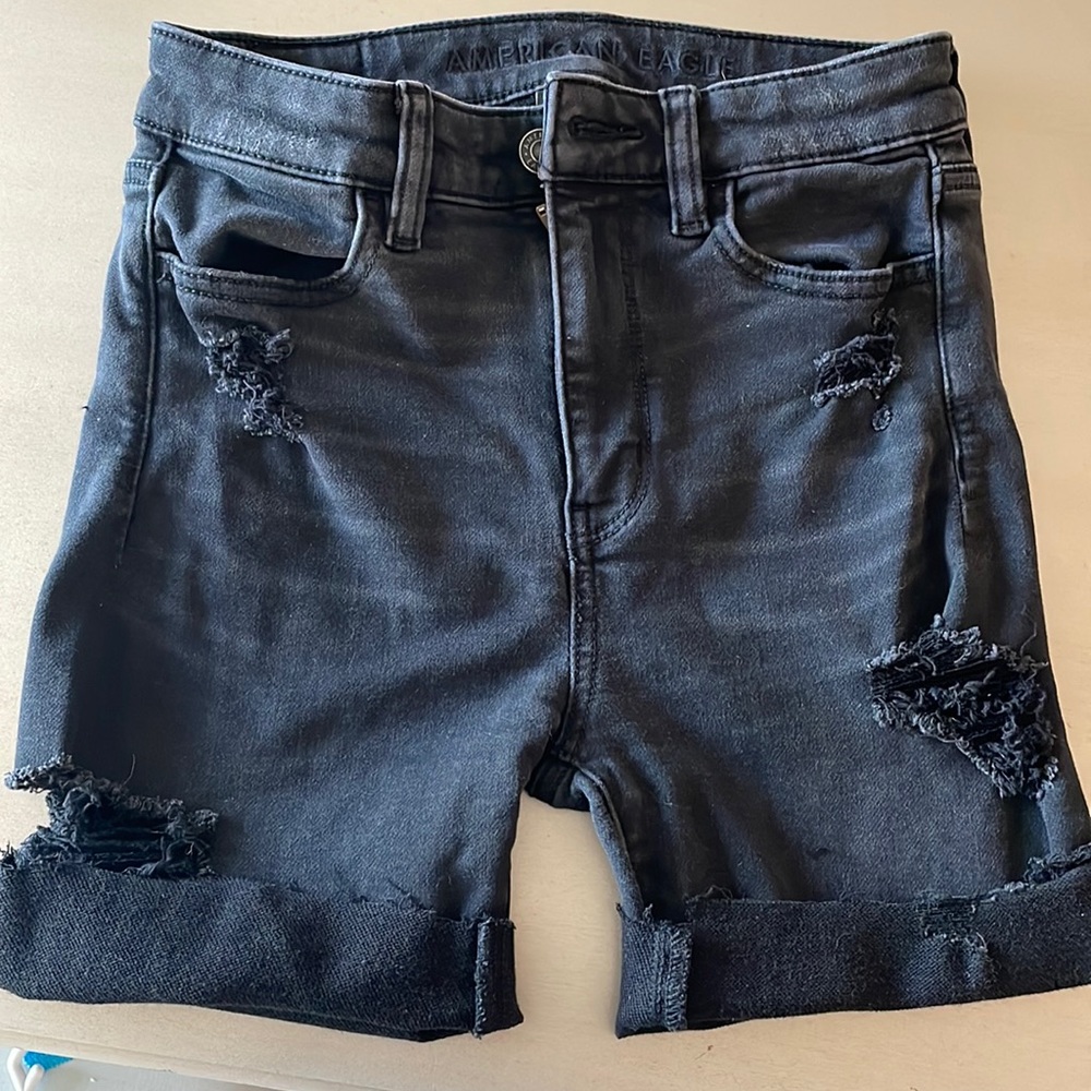 AE BLACK JEAN BIKER SHORTS DENIM